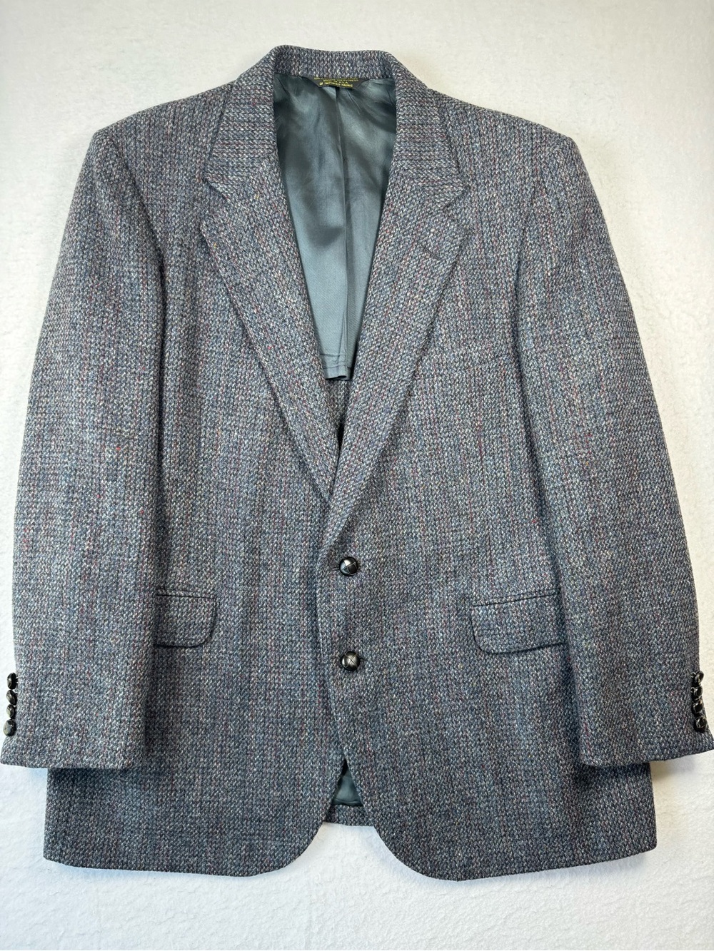 Vintage Harris Tweed Wool Blazer Gray Blue Tweed‎ Sport Coat 40R